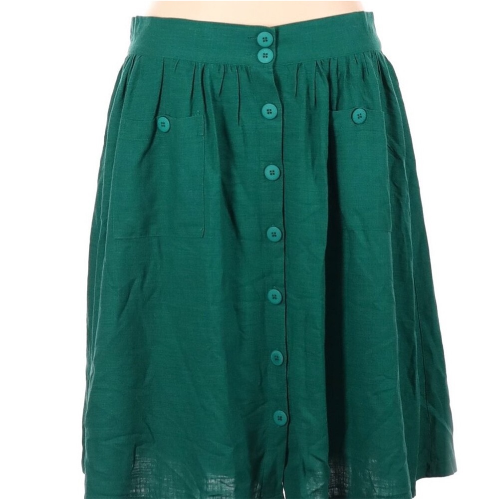 Modcloth Green Pleated Skater Midi Skirt